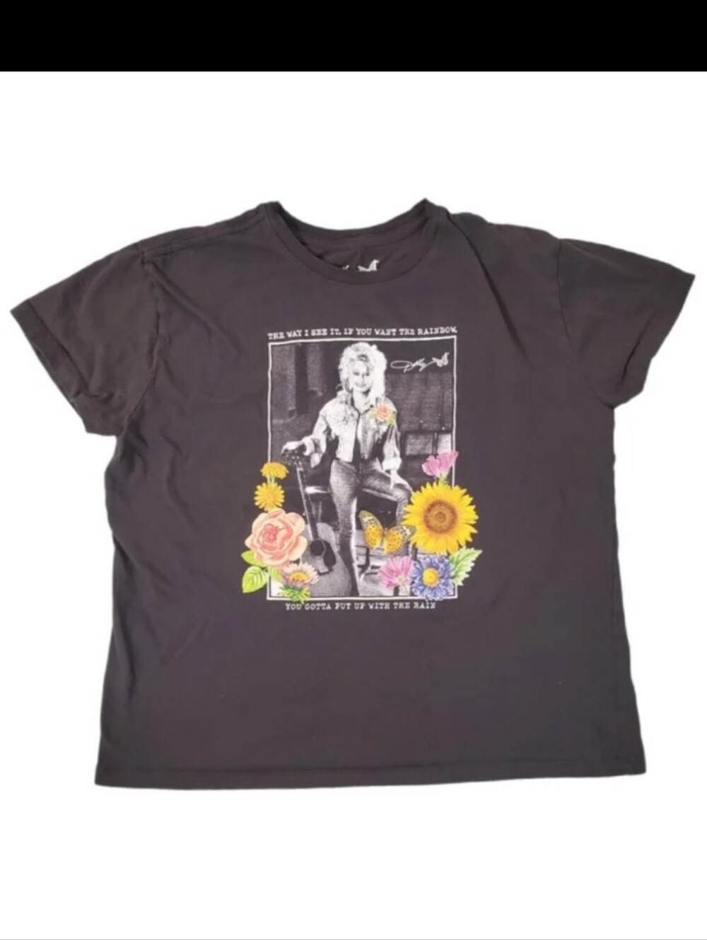 Dolly Parton Women's Floral Vintage Vibe Rainbow Dark Gray T-shirt Large